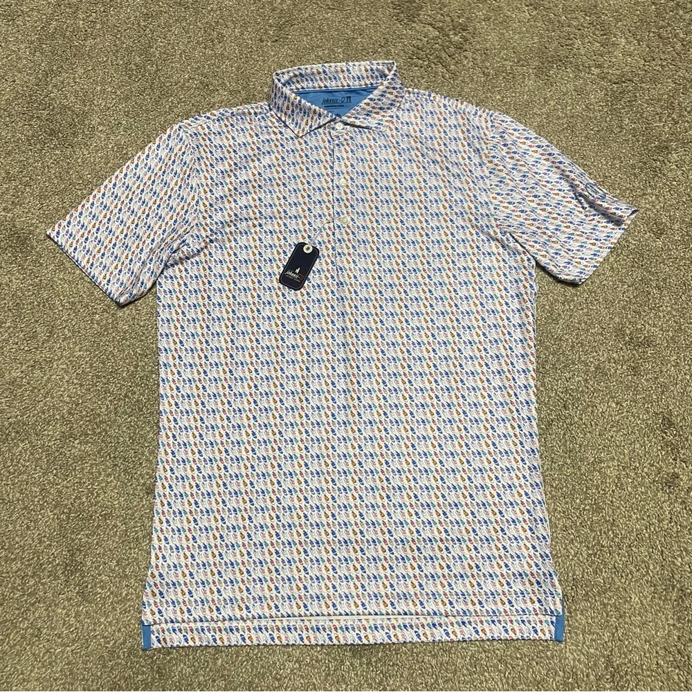 johnnie-O Blue and White Patterned Polo Shirt